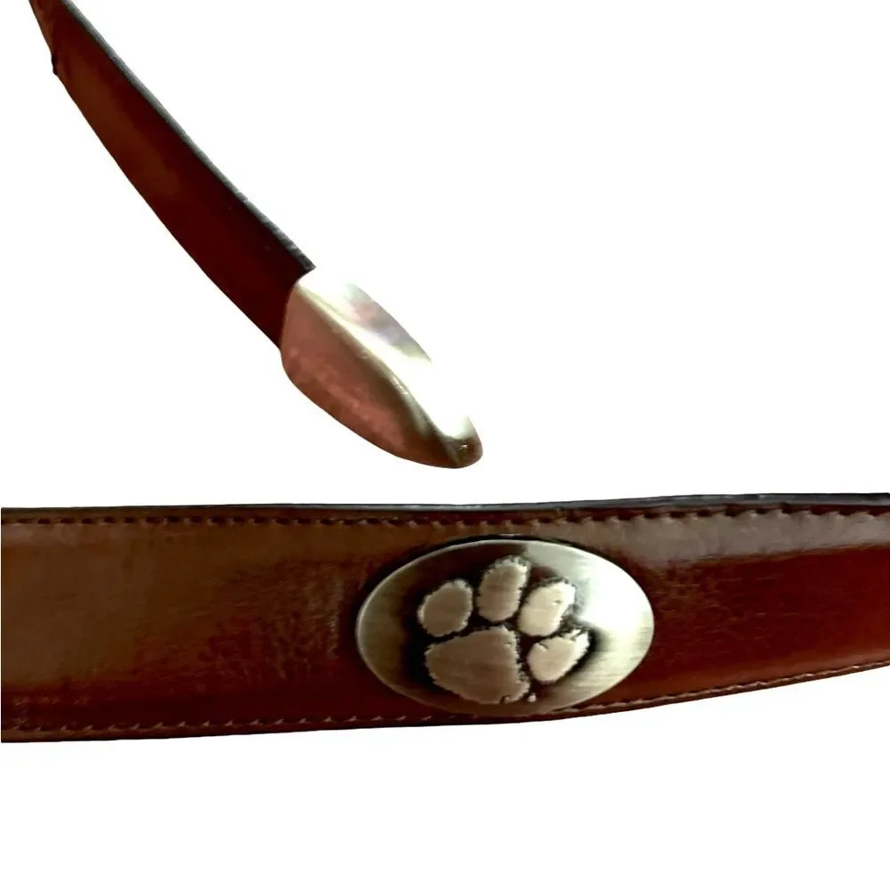 Mens 100% Brown Leather Belt Silver Big Cat Paw Medallions Size 34